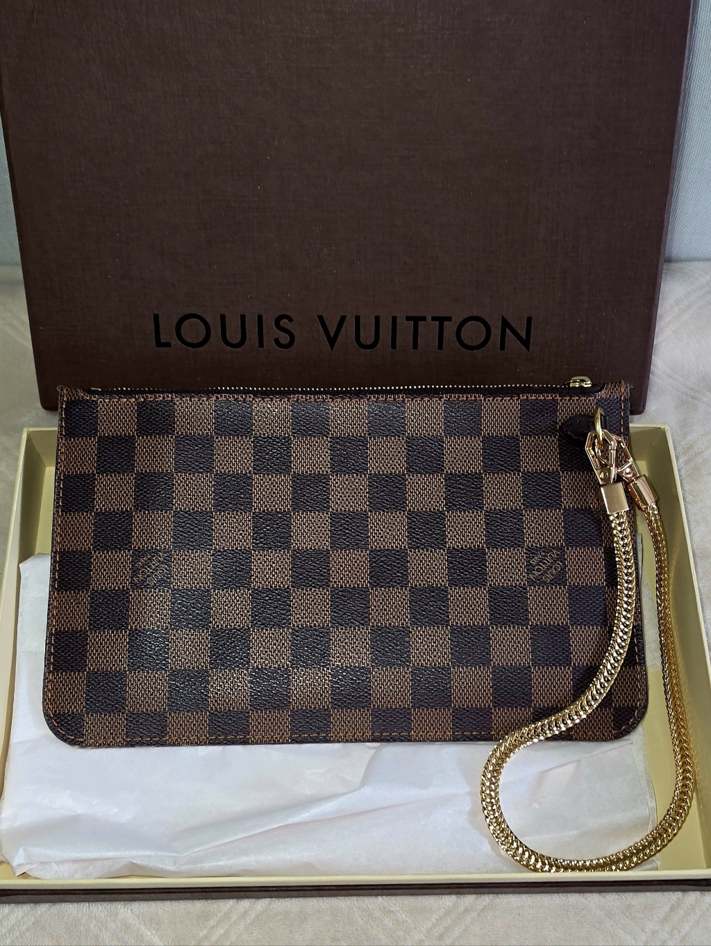 Authentic Louis Vuitton Damier Ebene Neverfull Mm Pouch